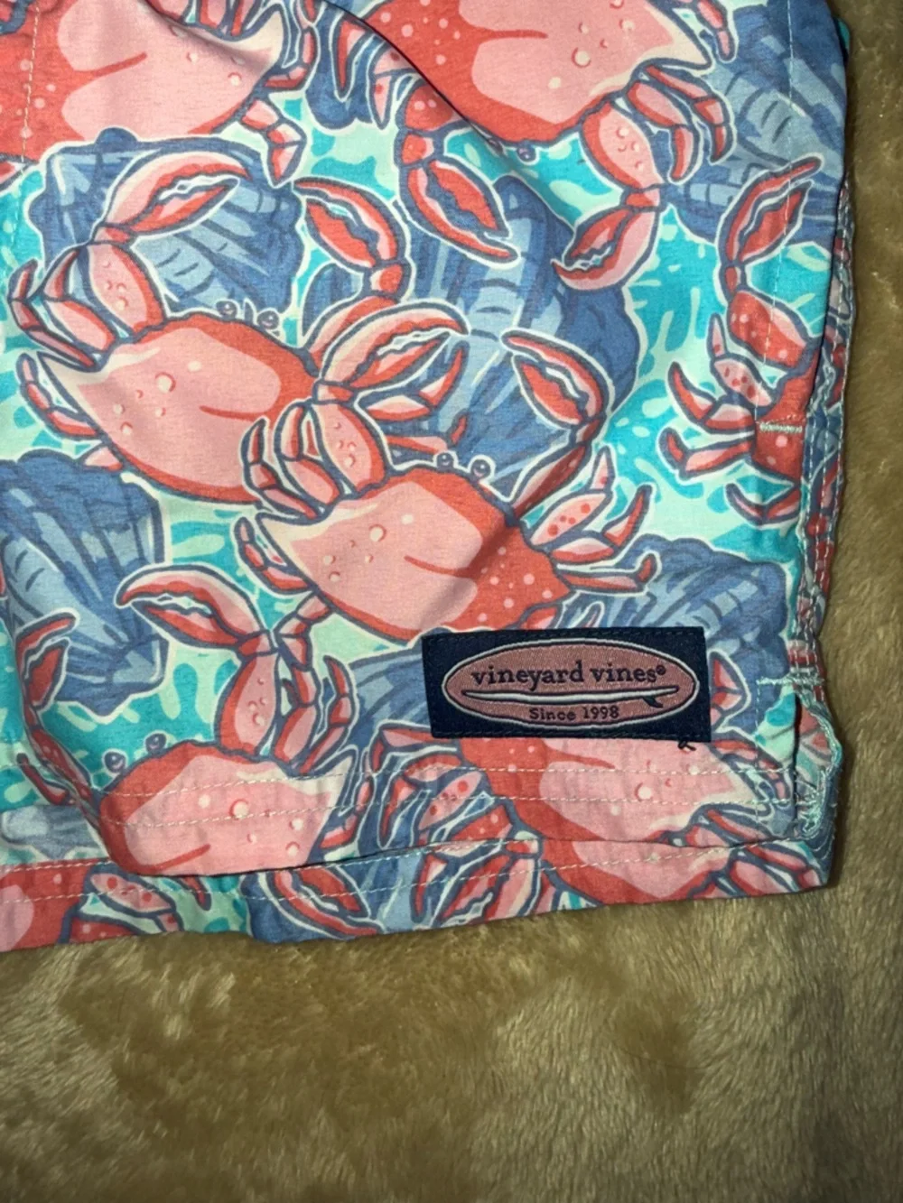 Vineyard Vines Crab Print Swim Shorts - Pink & Aqua 4T boys